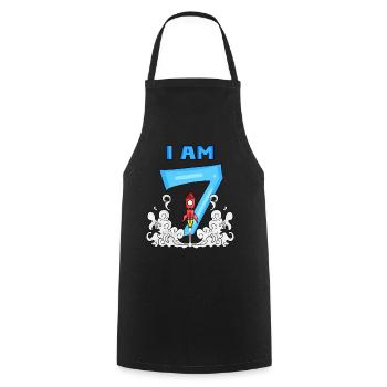 7th Birthday - Astronaut Boys Children's Birthday - Cooking Apron - black - Front - AI Model Male 185 dark (185cm)