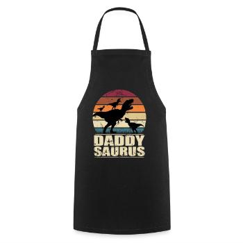 Daddysaurus dinosaure papa de trois enfants Dino - Tablier de cuisine - noir - Devant - AI Model Male 185 dark (185cm)
