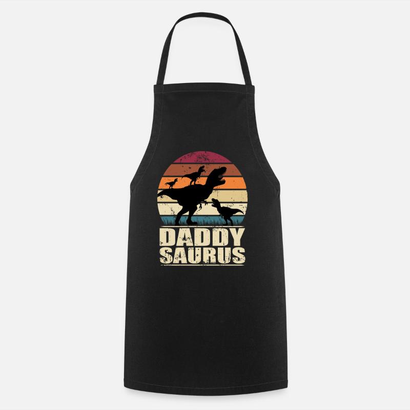 Daddysaurus dinosaure papa de trois enfants Dino - Tablier de cuisine - noir