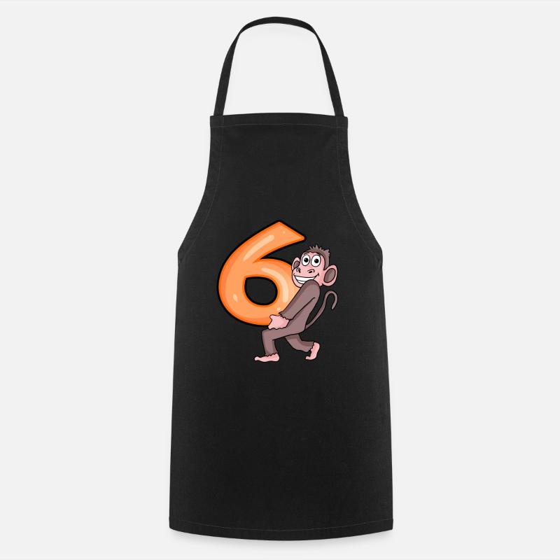 6. Birthday Monkey Boy 6 Years Gift - Cooking Apron - black