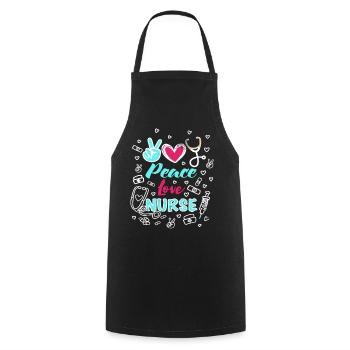 Peace Love Nurse Funny RN Nurse Practitioner - Kochschürze - Schwarz - Vorne - AI Model Male 185 dark (185cm)