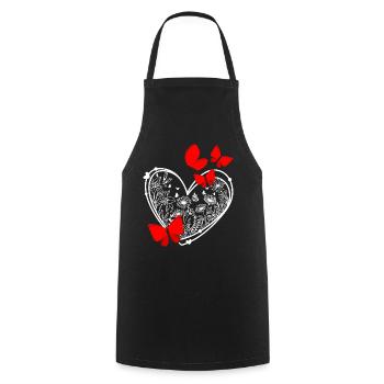Cadre papillon en forme de fleurs en forme de cœur - Tablier de cuisine - noir - Devant - AI Model Male 185 dark (185cm)
