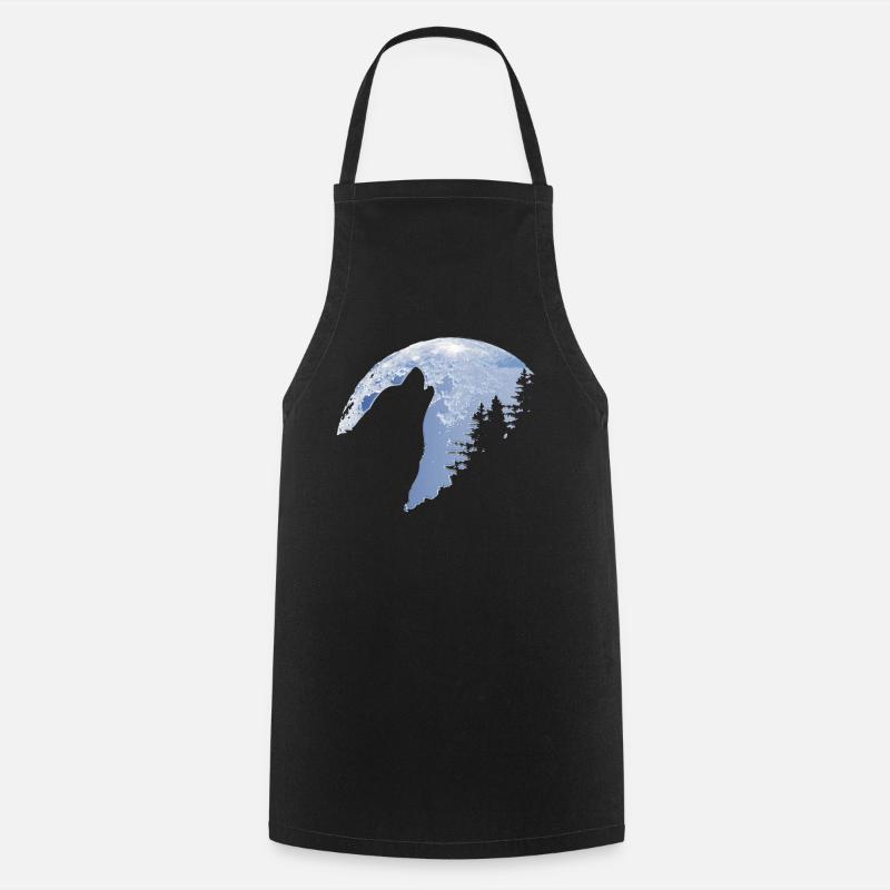 Wolf heult Mond an - Wolfs Silhouette - Kochschürze - Schwarz