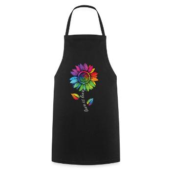 Love is Love LGBTQ Regenbogen Sonnenblume Blume - Kochschürze - Schwarz - Vorne - AI Model Male 185 dark (185cm)