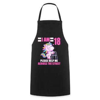 18 please help me across road 18th birthday - Cooking Apron - black - Front - AI Model Male 185 dark (185cm)