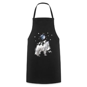 silhouette de loup hurlant avec la lune - Tablier de cuisine - noir - Devant - AI Model Male 185 dark (185cm)
