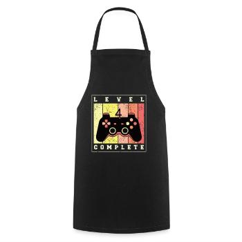 Niveau 4 Complete - Anniversaire cadeau - Tablier de cuisine - noir - Devant - AI Model Male 185 dark (185cm)
