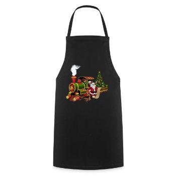 Santa avec un train - Tablier de cuisine - noir - Devant - AI Model Male 185 dark (185cm)