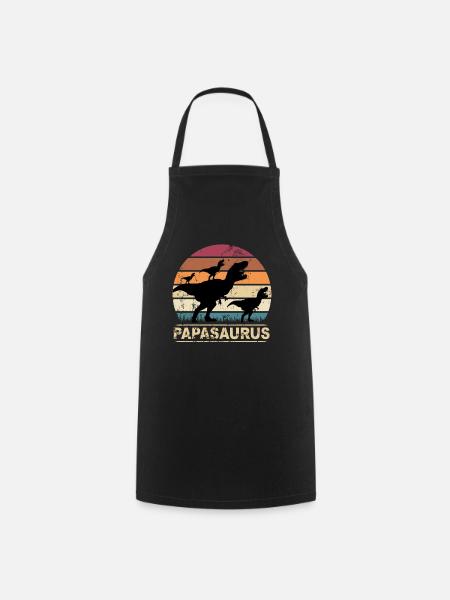 Papasaurus dinosaure père de 3 enfants - Tablier de cuisine - noir