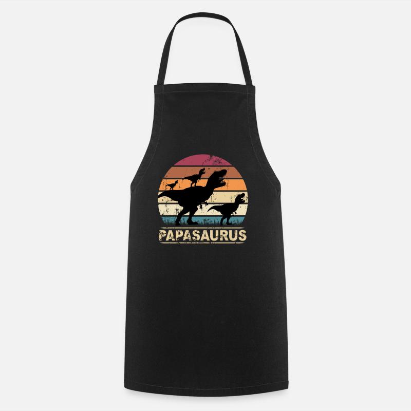 Papasaurus dinosaure père de 3 enfants - Tablier de cuisine - noir