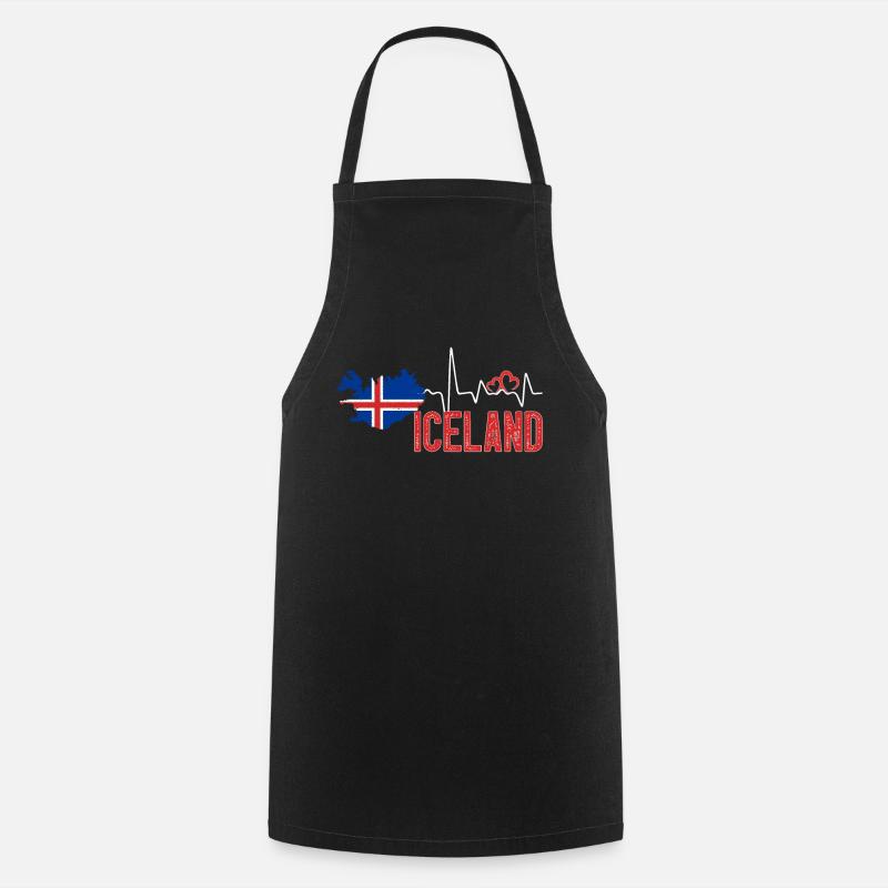 Iceland Flag Map Heartbeat for Icelandic Pride - Cooking Apron - black