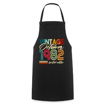 Vintage Anniversaire October 1982 Idée cadeau - Tablier de cuisine - noir - Devant - AI Model Male 185 dark (185cm)