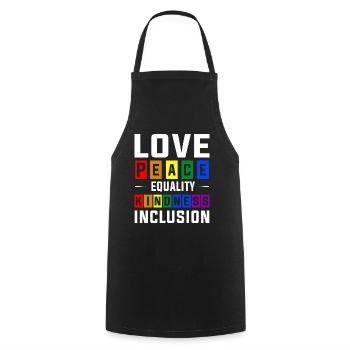 LGBTQ love peace equality kindness inclusion - Kochschürze - Schwarz - Vorne - AI Model Male 185 dark (185cm)