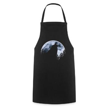 Loup hurle lune - La silhouette du loup - Tablier de cuisine - noir - Devant - AI Model Male 185 dark (185cm)