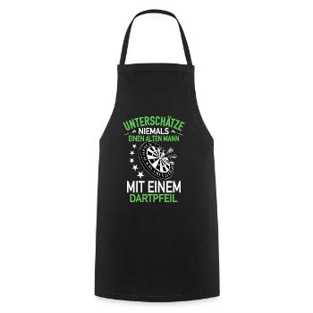 Alter Mann mit einem Dartpfeil Darts Dartspieler - Kochschürze - Schwarz - Vorne - AI Model Male 185 dark (185cm)