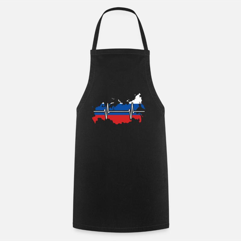 Russie Battements de cœur Drapeau Russie - Tablier de cuisine - noir