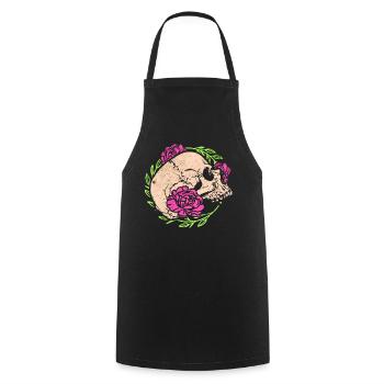 Schädel mit Blumen - Kochschürze - Schwarz - Vorne - AI Model Male 185 dark (185cm)