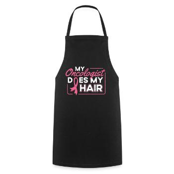 Mon oncologue fait mes cheveux Cancer du sein - Tablier de cuisine - noir - Devant - AI Model Male 185 dark (185cm)