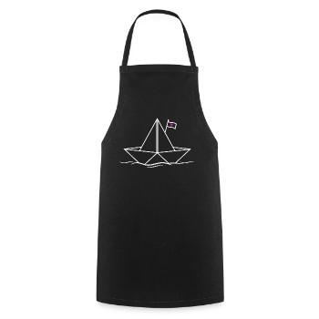 Papierboot Papierschiff  - Kochschürze - Schwarz - Vorne - AI Model Male 185 dark (185cm)