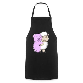 Pig and sheep cuddle cute animals - Cooking Apron - black - Front - AI Model Male 185 dark (185cm)