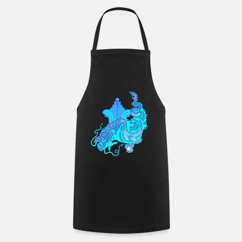 Dragon chinois bleu vif - Tablier de cuisine - noir