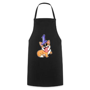 1 an - 1 anniversaire - Welsh Corgi Pembroke - Tablier de cuisine - noir - Devant - AI Model Male 185 dark (185cm)
