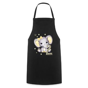 Kids 2nd Birthday Elephant Girl - Cooking Apron - black - Front - AI Model Male 185 dark (185cm)