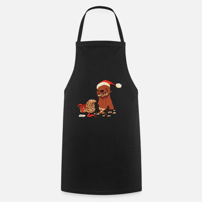 Loutre douce avec biscuits et bonnet de Noël Merry - Tablier de cuisine - noir