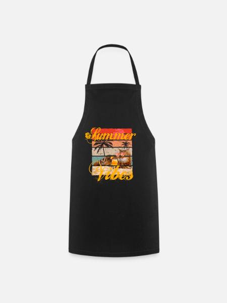 Summer Vibes cool Bengal cat on the beach - Cooking Apron - black