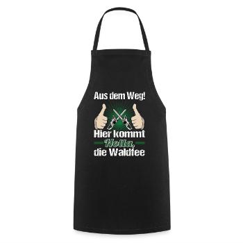 Holla, die Waldfee - Aus dem Weg! Kettensäge - Kochschürze - Schwarz - Vorne - AI Model Male 185 dark (185cm)