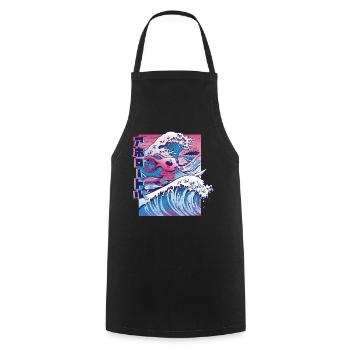 Axolotl Surf Vaporwave Japan Wave - Tablier de cuisine - noir - Devant - AI Model Male 185 dark (185cm)