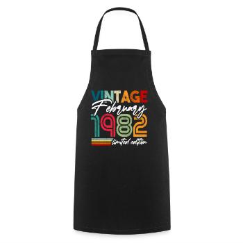 Anniversaire Février 1982 Vintage Retro Colors - Tablier de cuisine - noir - Devant - AI Model Male 185 dark (185cm)