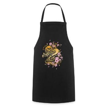 Japanese Dragon Cherry Blossoms Sakura Dragon - Cooking Apron - black - Front - AI Model Male 185 dark (185cm)