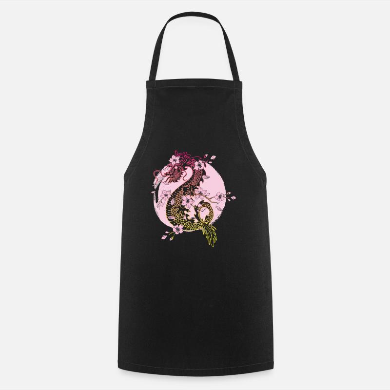Japanischer Drache Kirschblüten Sakura Drachen - Kochschürze - Schwarz
