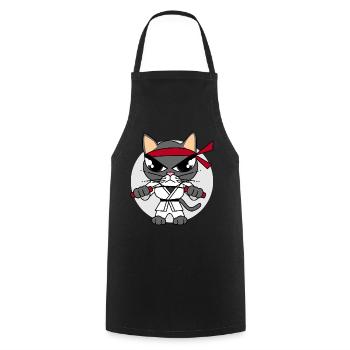 Karate Katze - Kochschürze - Schwarz - Vorne - AI Model Male 185 dark (185cm)