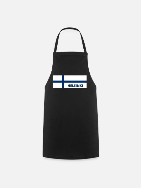 Helsinki City in Finnish Flag - Cooking Apron - black