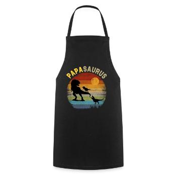 Papasaurus 2 Kinder - Retro Vintage Sonnenuntergang - Kochschürze - Schwarz - Vorne - AI Model Male 185 dark (185cm)