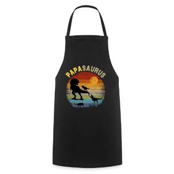 Papasaurus 3 Kinder - Retro Vintage Sonnenuntergang - Kochschürze - Schwarz - Vorne - AI Model Male 185 dark (185cm)