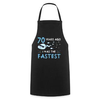 70 years ago I was the fastest 70th birthday - Cooking Apron - black - Front - AI Model Male 185 dark (185cm)