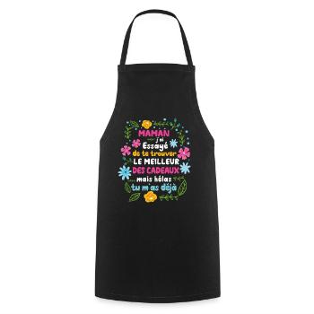Maman Cadeau Fête Des Mères 2022 Humour Fleur - Tablier de cuisine - noir - Devant - AI Model Male 185 dark (185cm)
