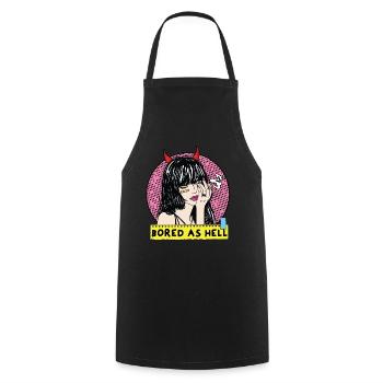 POP-ART Bored As Hell ARTWORK, Devil Frau 80s - Cooking Apron - black - Front - AI Model Male 185 dark (185cm)