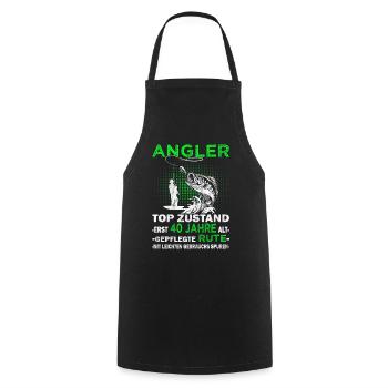 Sei kein Dummi - 40. Geburtstag Angler - Angeln - Kochschürze - Schwarz - Vorne - AI Model Male 185 dark (185cm)