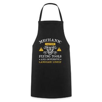 Mechanic Caution Funny Car Mechanic Saying - Cooking Apron - black - Front - AI Model Male 185 dark (185cm)