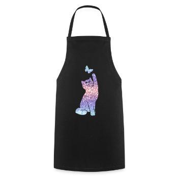 Cat Glitter Print Cat Lover Gift - Cooking Apron - black - Front - AI Model Male 185 dark (185cm)