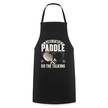 Je laisse parler ma raquette tennis de table - Tablier de cuisine - noir - Devant - AI Model Male 185 dark (185cm)