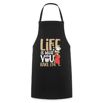 Life Is What You Bake it für einen Koch Köchin - Kochschürze - Schwarz - Vorne - AI Model Male 185 dark (185cm)