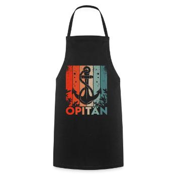 Opitän Opa Großvater Kapitän Vintage Retro Anker - Kochschürze - Schwarz - Vorne - AI Model Male 185 dark (185cm)