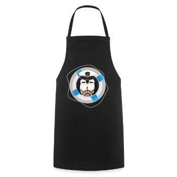niedlicher Pinguin als Kapitän im Marine Look - Kochschürze - Schwarz - Vorne - AI Model Male 185 dark (185cm)