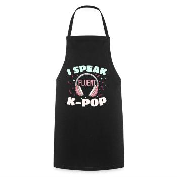 I speak fluent K-Pop Korean Pop Music K- - Cooking Apron - black - Front - AI Model Male 185 dark (185cm)