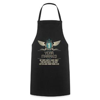 1 an marié seulement 2 erreurs 1.Anniversaire de mariage - Tablier de cuisine - noir - Devant - AI Model Male 185 dark (185cm)